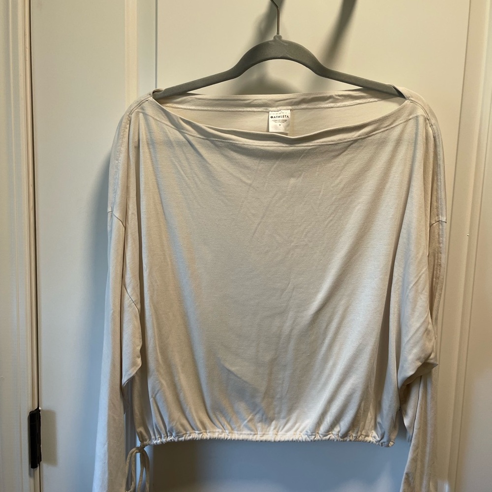 Athleta Light Beige Drawstring Hem Long Sleeve Top
